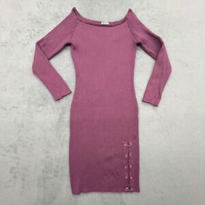 Joy What Off Shoulder Ribbed Knit Midi Dress Lace Up Side Mauve XL
